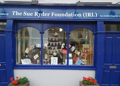 Sue Ryder charity shop window in Abbeyleix