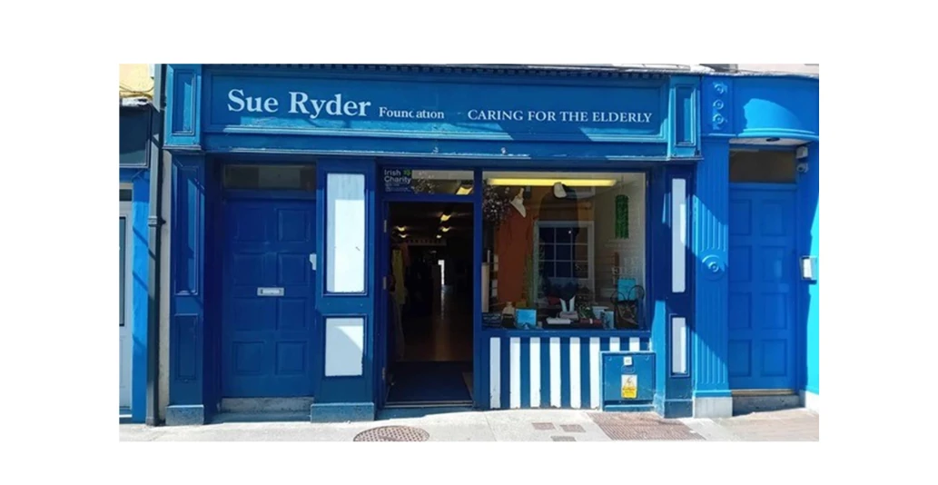 Sue Ryder Foundation shop front in Tralee, painted blue